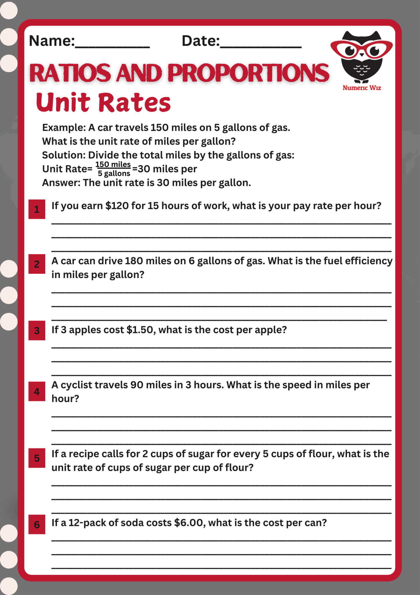Unit Rates (Additional Practice ) - Numericwiz