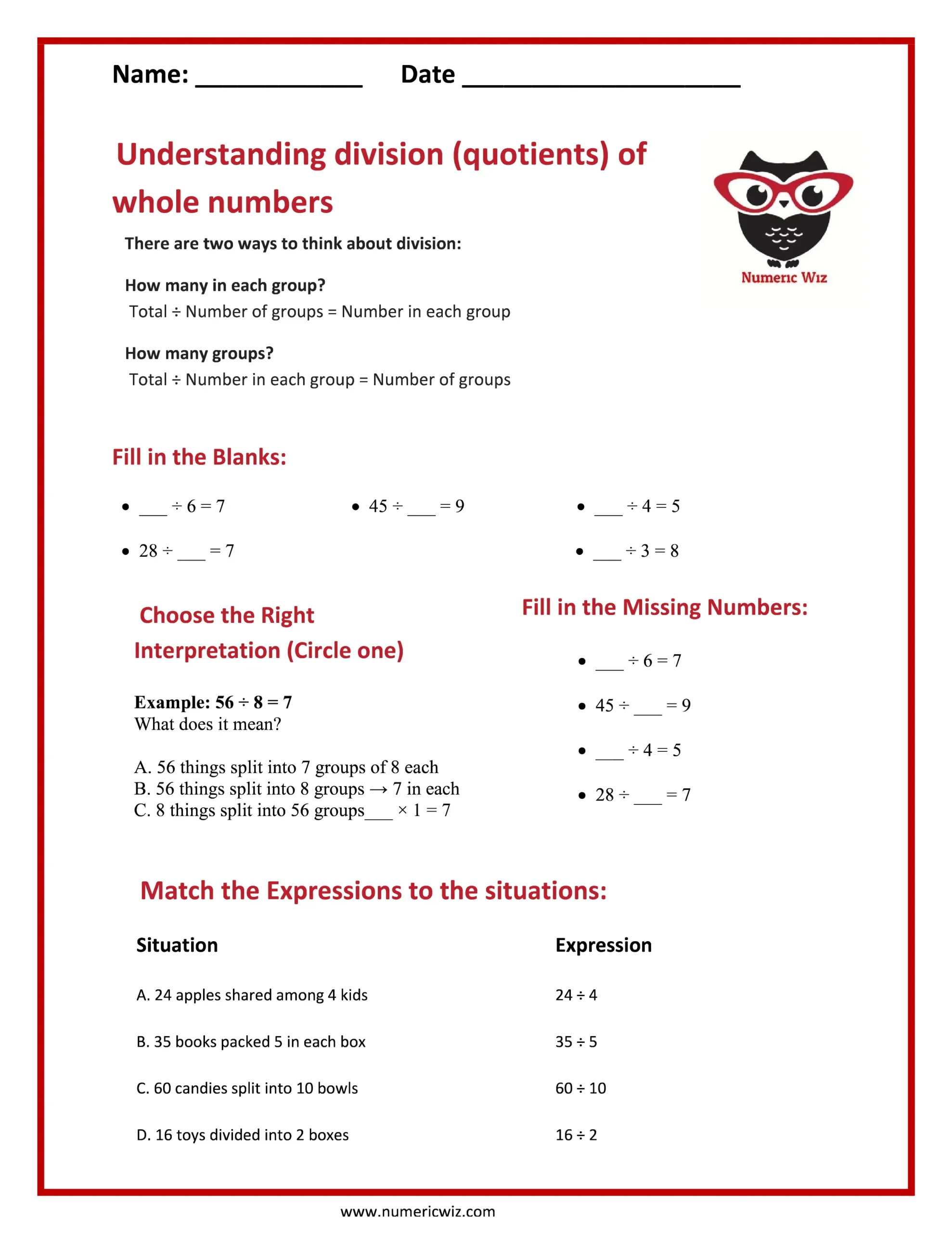 Division (Quotients) of Whole Numbers
