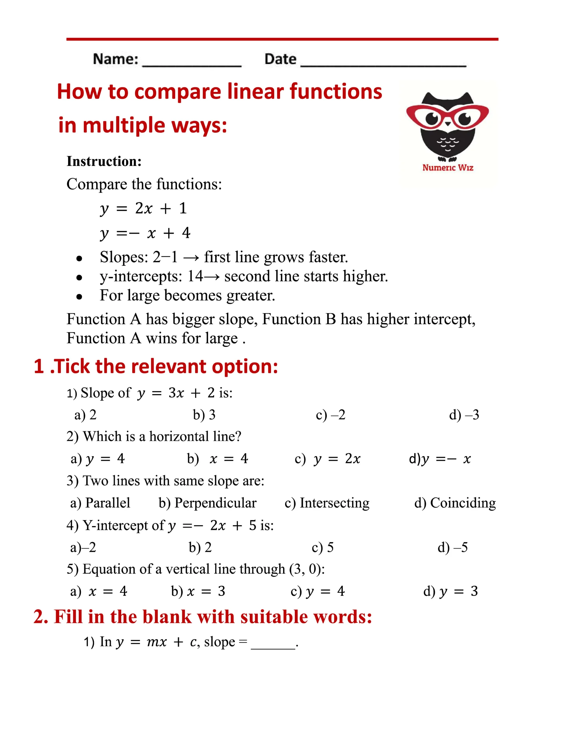 How to Compare Linear Functions