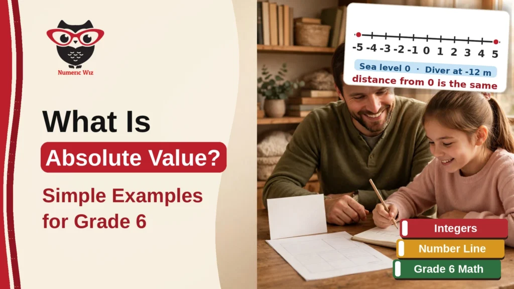 What is absolute value explained simply for grade 6 with a parent and child studying a number line